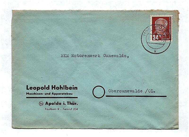 Brief Maschinen Apparatebau Apolda Thüringen DDR 1952