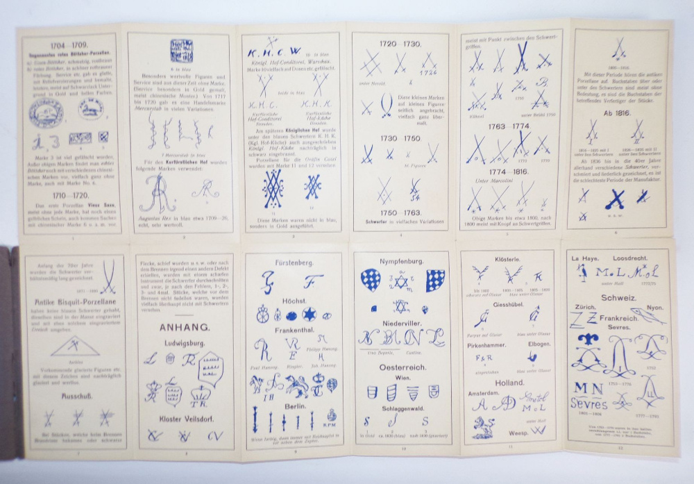 Meissner Porzellan Marken altes Leporello 1913 Burdach Porzellanmarken