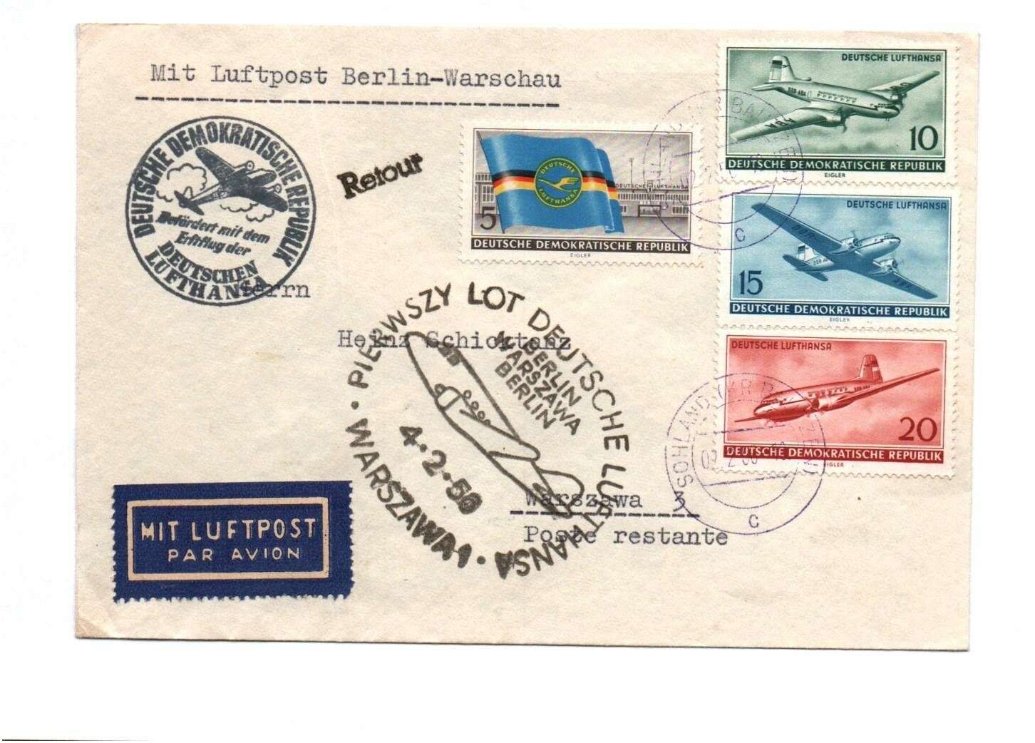 Luftpost Brief 1956 Satz Eröffnung ziviler Luftverkehr DDR | 14090